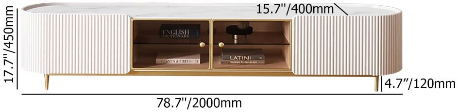 HMR - Palley Modern Oval TV Stand with Storage & Glass Doors in White for TV Up to 85 Inch