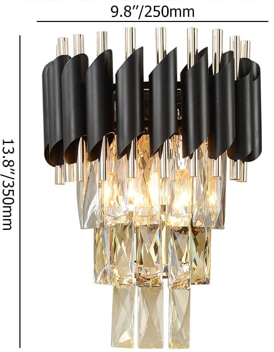HMR - Postodern Half-Circle Wall Sconce 2- Light Tiered Wall Lighting with Crystal Shade