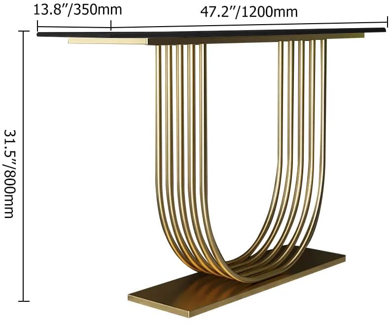 HMR - 47.2" Black Solid Wood Narrow Console Table Gold Metal Pedestal Entryway Table