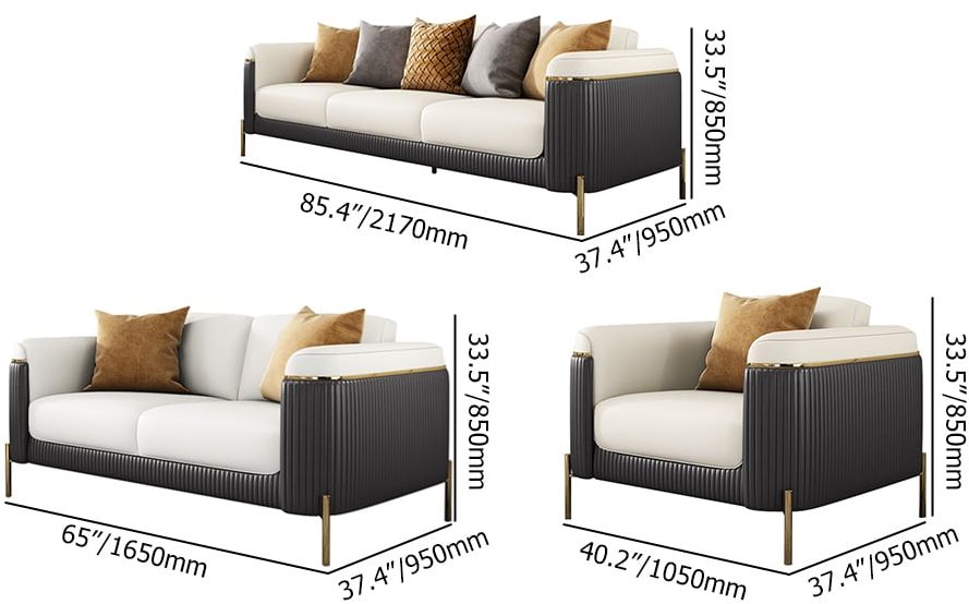 HMR - Vertex Gray & Beige Modern Living Room Set Leather Upholstered Sofa Set Pillow Included