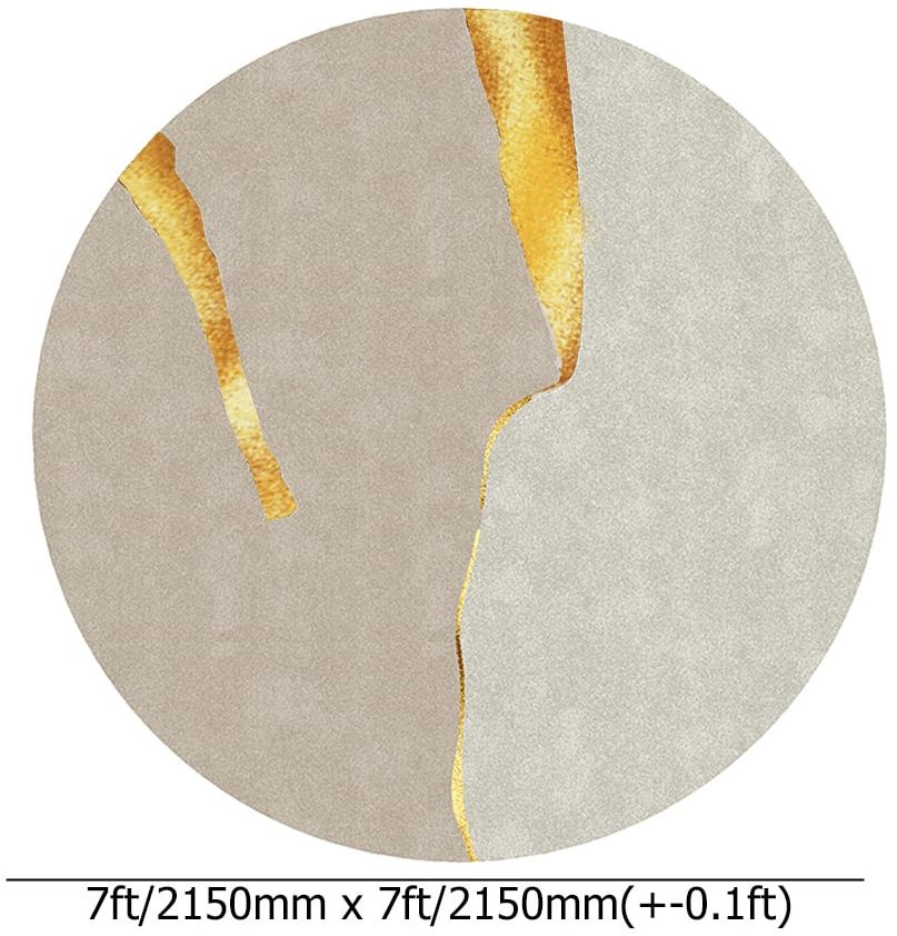 HMR Circular Modern & Creative & Light Luxury Khaki & Yellow Area Rug Nylon Rug - 7' x 7'