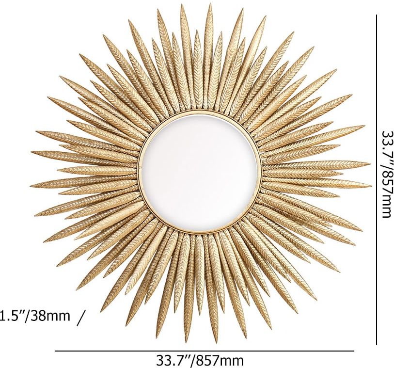 HMR - 33.7" Luxury Creative Gold Sunburst Large Metal Wall Mirror Decor Art for Living Room