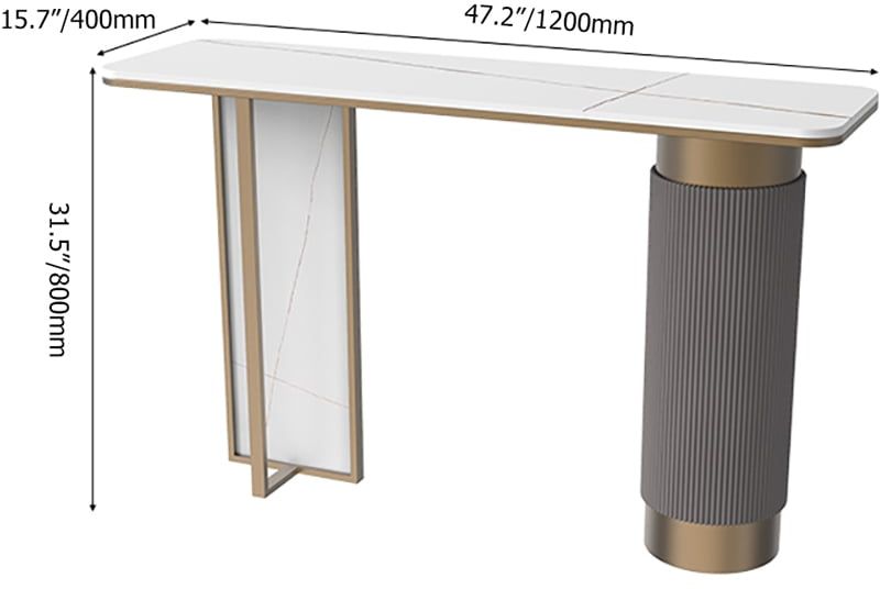 HMR - Modern Entryway Console Table Sintered Stone Top in White and Gold