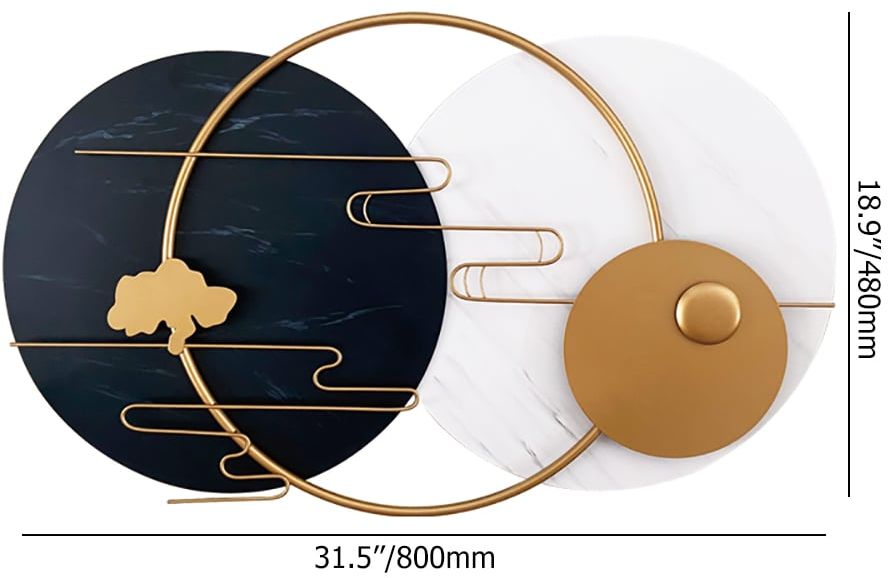 HMR - Modern Round Metal Wall Decor Geometric Decorative Wall Art in White & Black & Gold