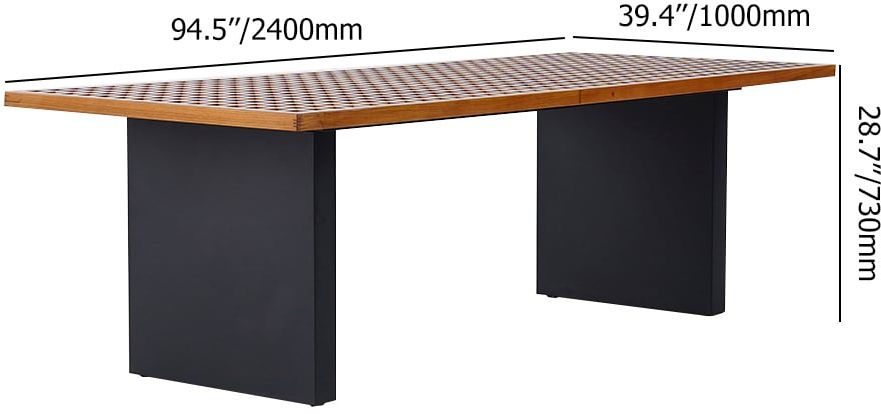 HMR - 94.5" Outdoor Rectangle Hollow Teak Dining Table for 8 Person
