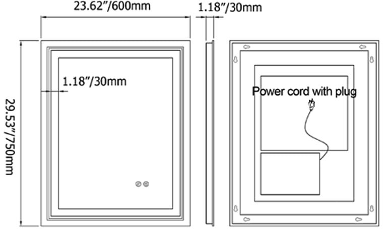 HMR - Modern 24" x 30" Frameless LED Bathroom Vanity Mirror Rectangle Anti-Fog Wall Mirror