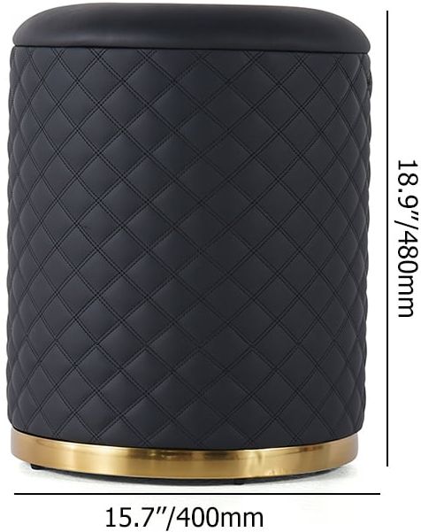 HMR - 15.7" Small Round Vanity Stool PU Leather Upholstered Ottoman Stool in Black