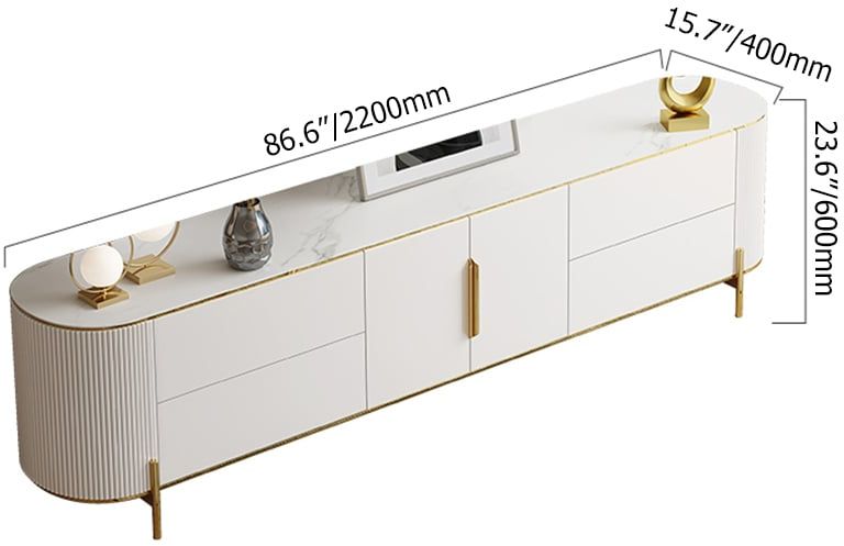HMR - 86.6" Modern Elegant Oval TV Console with Drawers & Doors in White