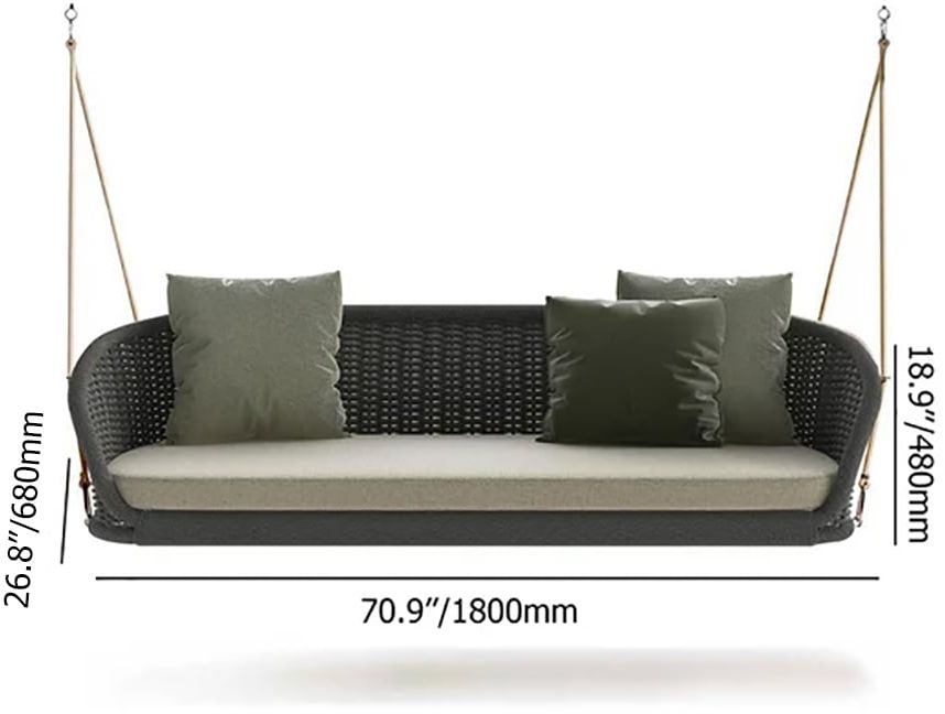 HMR Traditional Wide Outdoor Woven Rope Swing Sofa Hanging Chair with Cushion - Dark Green
