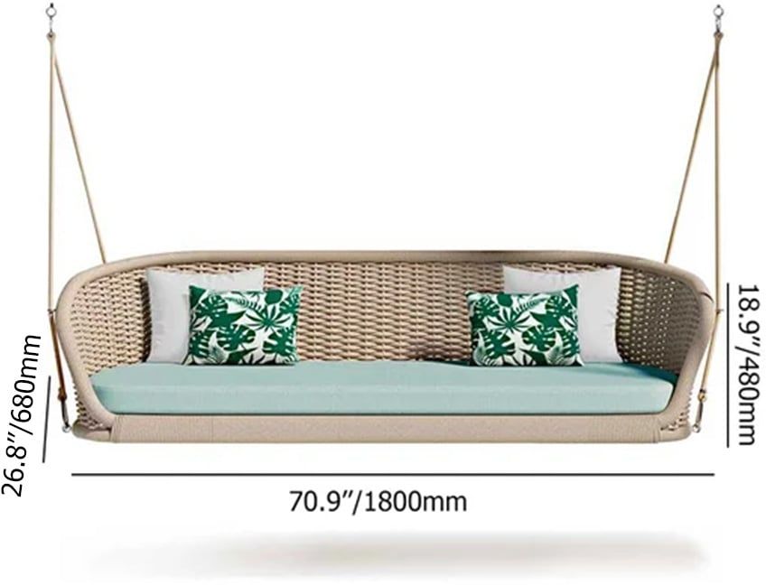 HMR Traditional Wide Outdoor Woven Rope Swing Sofa Hanging Chair with Cushion - Khaki
