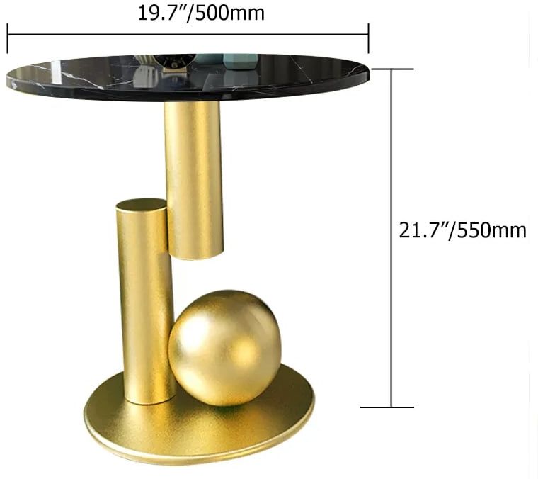 HMR Modern Round End Table with Abstract Metal Base - Black