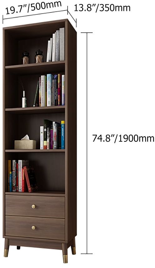 HMR - Ultic Modern & Minimalist Book Shelf with 3 Shelves & 2 Drawers in Walnut