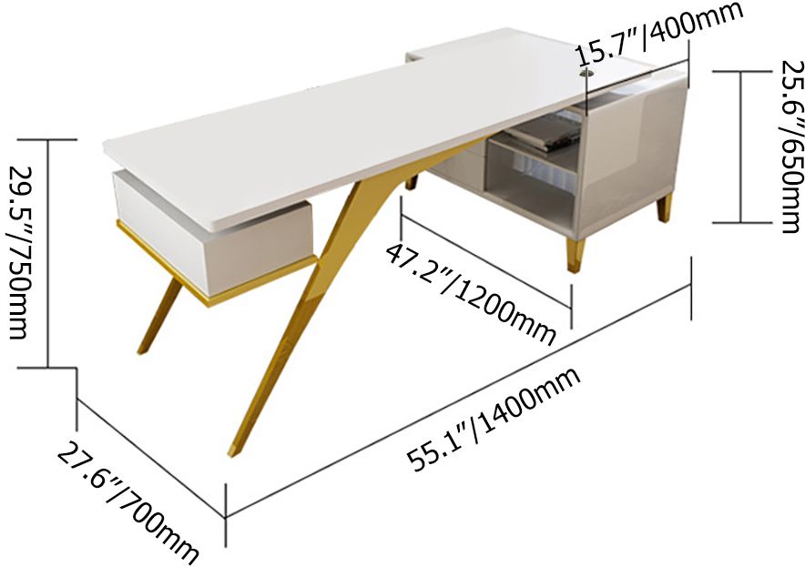 HMR - 55.1" Hungled Modern Rectangular Writing Desk Computer Desk with Side Cabinet & Drawers