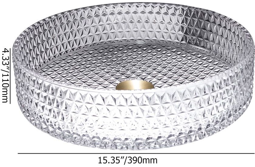 HMR 15" Vessel Transparent Diamond Shaped Crystal Glass Bathroom Wash Sink - Clear
