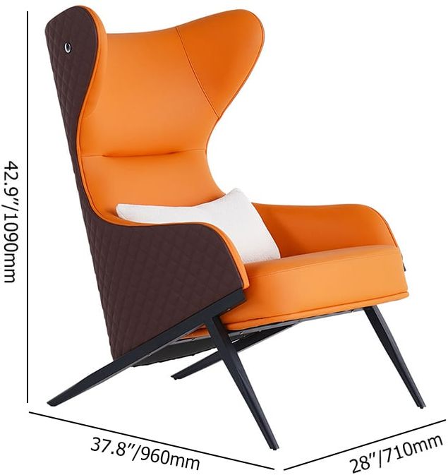 HMR - Faux Leather Upholstered Wingback Lounge Chair with Gold Trestle Base