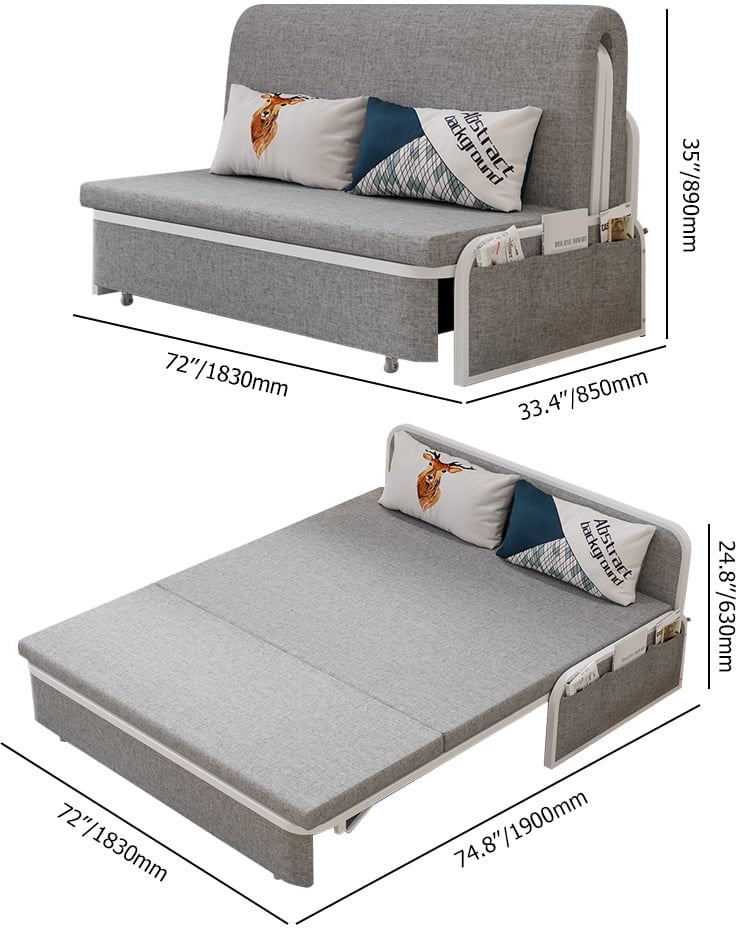 HMR Modern 3-Seater Linen Sleeper Sofa with Trundle - Light Gray, King Size