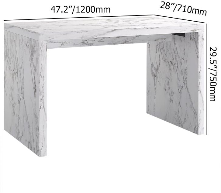 HMR - 47" Modern White Kitchen Island Rectangular Marble Veneered Top