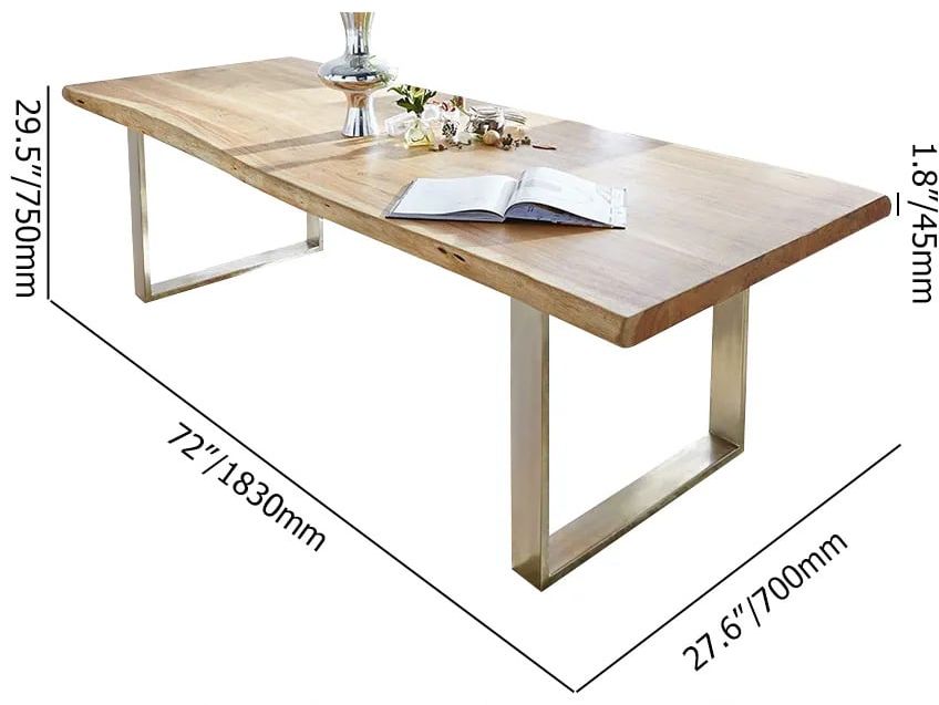 HMR Liveal Series 72" Live Edge Style Rectangle Wood Dining Table Seats 6-8 People - Natural