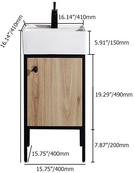 HMR - 16" Modern Natural Bathroom Vanity Set Ceramics Single Sink with Drain