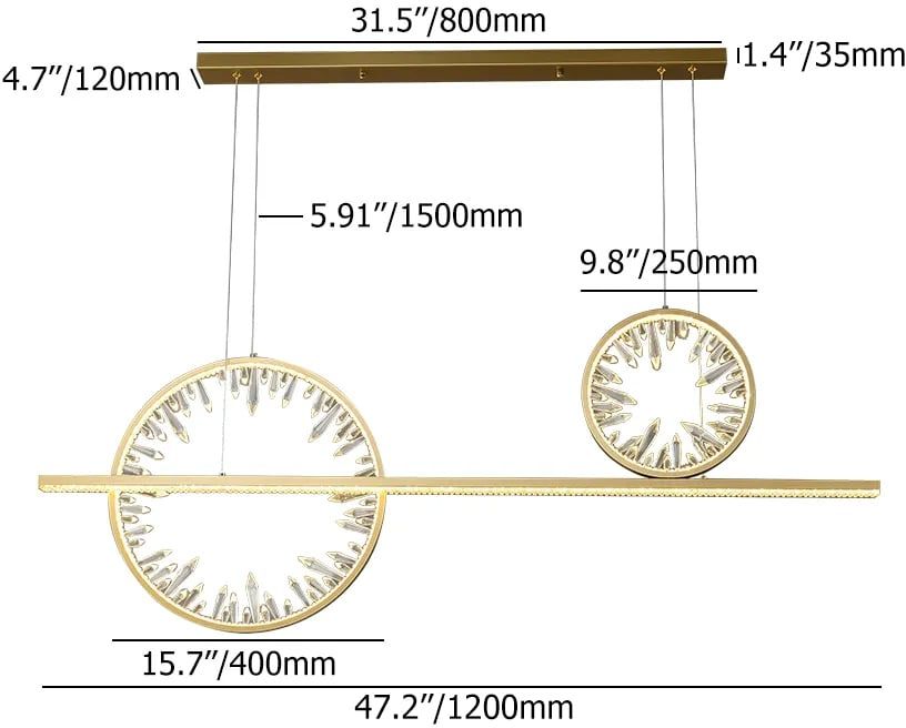 HMR - Modern Gold Linear Crystal Kitchen Island Light Metal Geometric Pendant Light