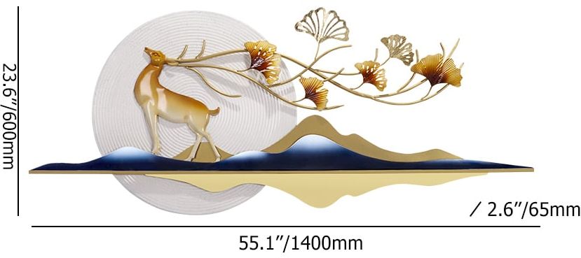 HMR - 55" Modern Metal Wall Decor with Hollow-Out Ginkgo Leaves & Deer for Living Room