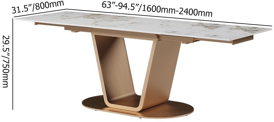 HMR - 63"-94.5" Modern Rectangle Extendable Sintered Stone Dining Table Seats 6-8 People