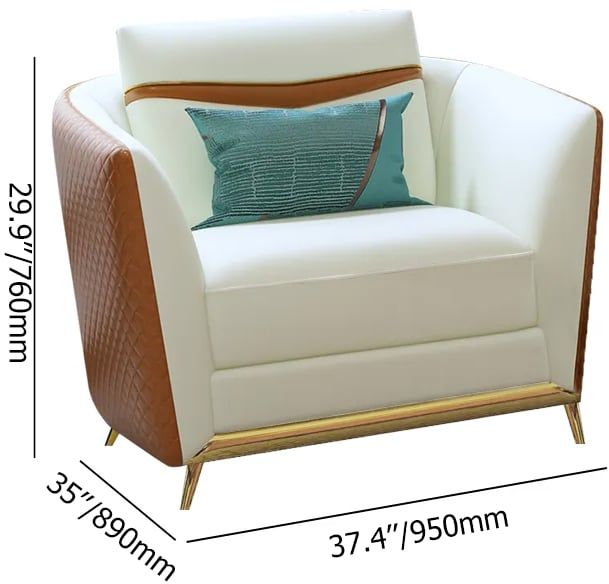 HMR - Colorg Orange Faux Leather Living Room Sofa with Single Sofa & Loveseat Set of 3