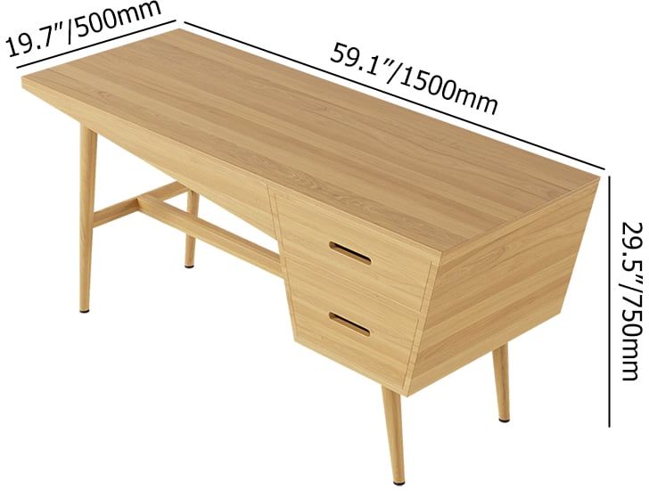 HMR - 59.1" Mid Century Modern Natural Writing Desk Wooden Computer Desk with 2 Drawers 4 Legs