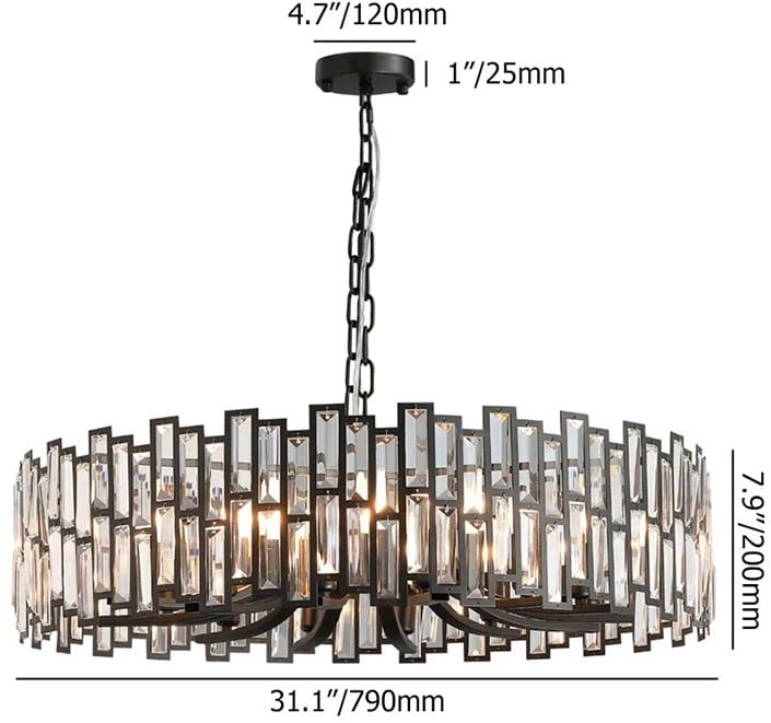HMR Clytia Modern Geometric Crystal Chandelier with Adjustable Chain in Black - 14-Light