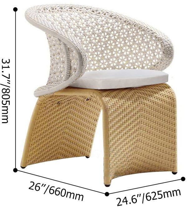HMR Aluminum & Rattan Outdoor Patio Armchair with Cushion Arched Bottom Low-Back - White & Khaki, Set of 2