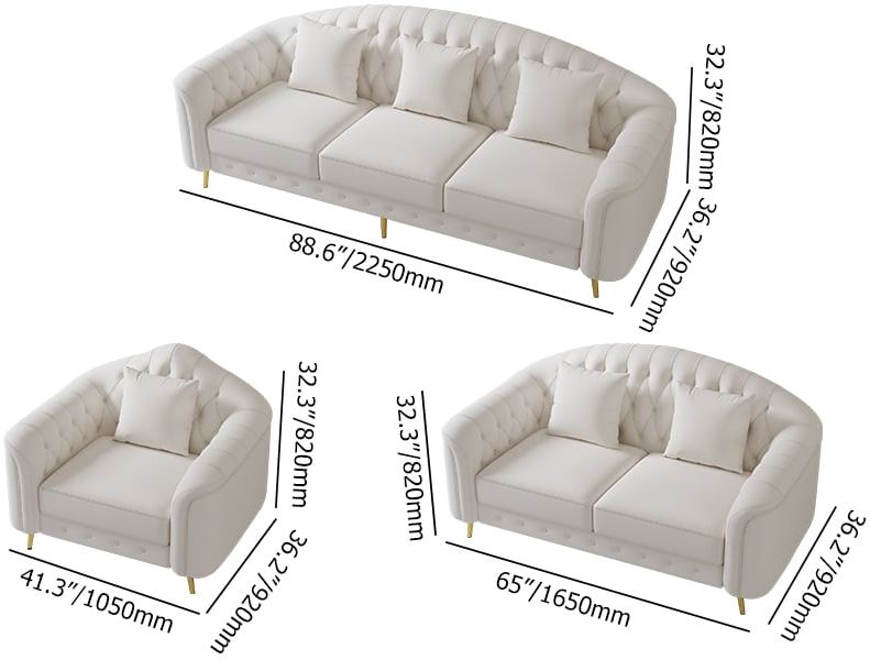 HMR - 3-Pieces Beige Leather Sofa and Loveseat Living Room Set with Pillows