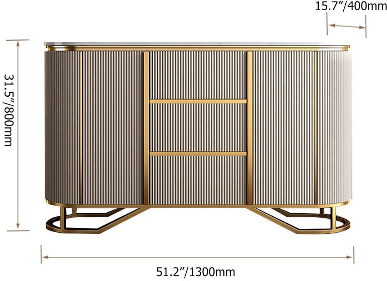 HMR - Faux Marble Top Sideboard with Stainless Steel Base in White