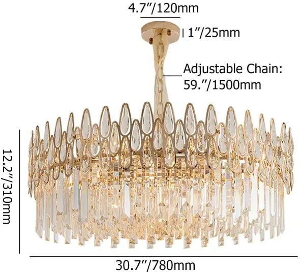 HMR - Ketose Modern Gold 14-Light Crystal Chandelier with Adjustable Chain