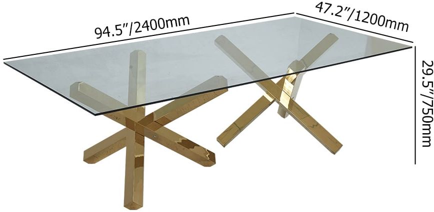 HMR - 94.5" Rectangle Tempered Glass Dining Table Seats 6-8 People