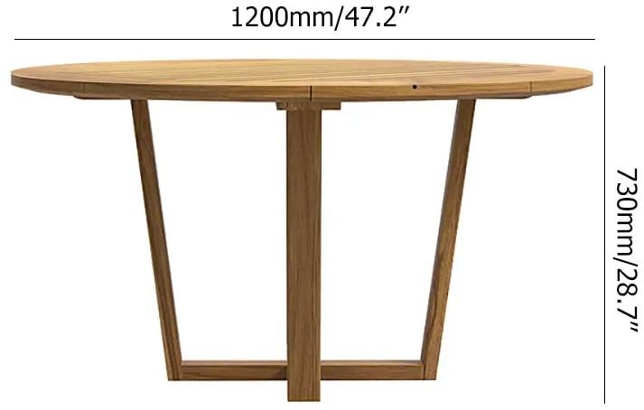 HMR - Modern Round Teak Wood 6 Person Outdoor Patio Dining Table in Natural