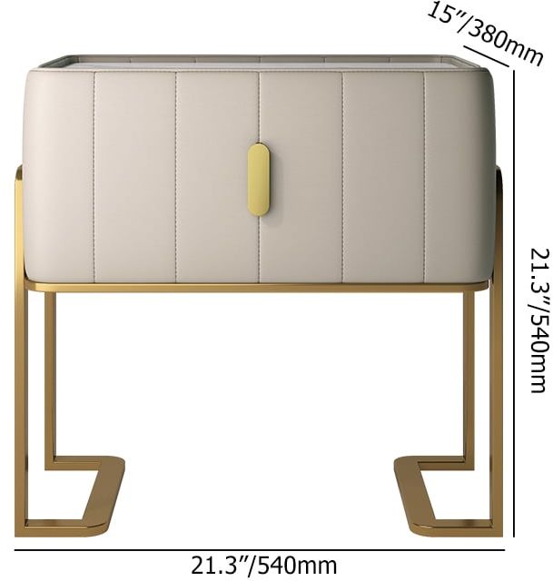 HMR Modern Nightstand Drawer Bedroom Bedside Table with Sintered Stone Top - Champagne, Single