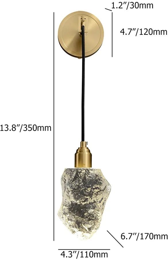 HMR - Gold Brass Wall Sconce Hanging Wall Light with Crystal Shade & Adjustable Cable