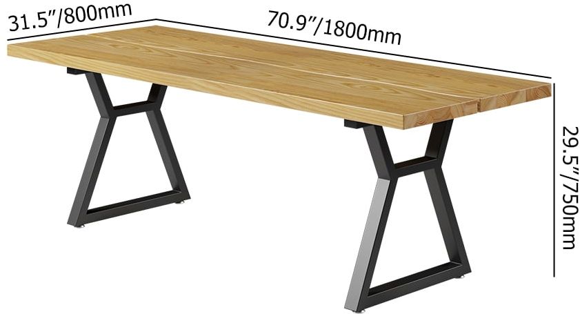 HMR - Farmhouse Dining Table with Wood Top and Metal Frame in 70.9"L