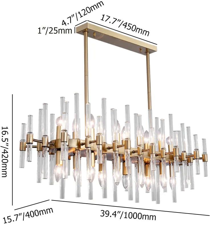 HMR - Crylick Modern Metal & Glass 20-Light Kitchen Island Pendant Light Chandelier in Brass