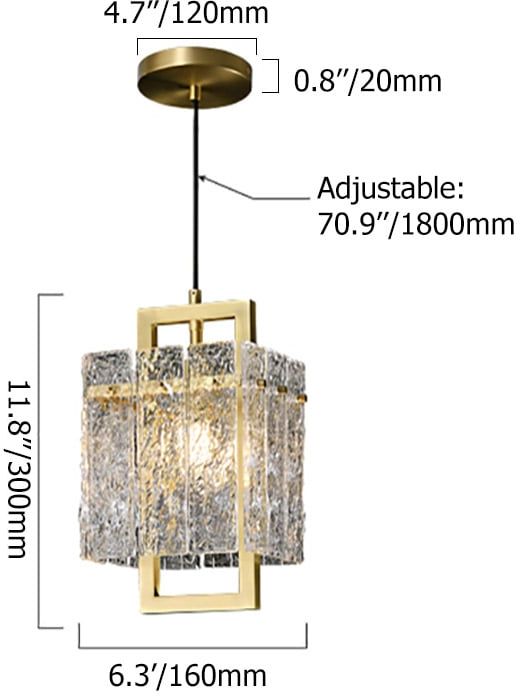 HMR - Jewell 1-Light Brass Geometric Pendant Light with Water-ripple Glass Shade