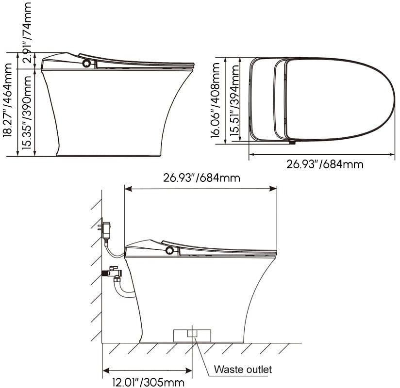 HMR - Automatic Smart Bidet Toilet with Self-Cleaning Function 1.28 GPF