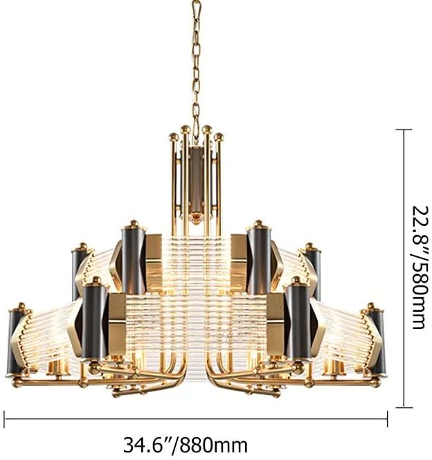 HMR - Modern Tiered Chandelier Ceiling Light with Adjustable Height in Black & Gold
