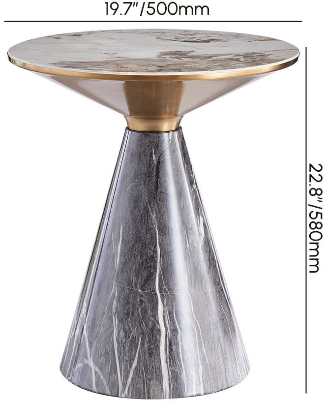 HMR - Gray & Gold Hourglass-Shape End Table with Sintered Stone Top & Stainless Steel Base