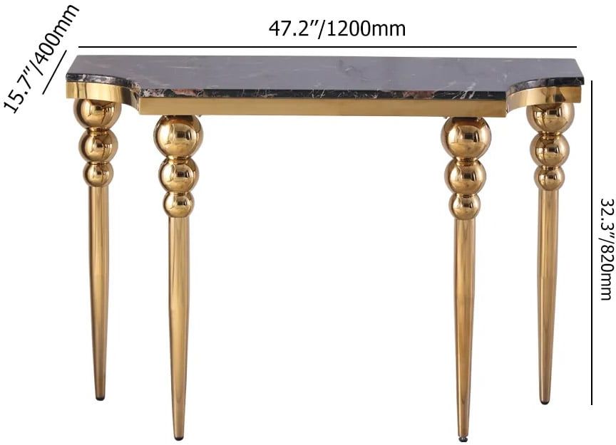 HMR - 47.2" Black Narrow Console Table Faux Marble Entryway Table Stainless Steel Legs