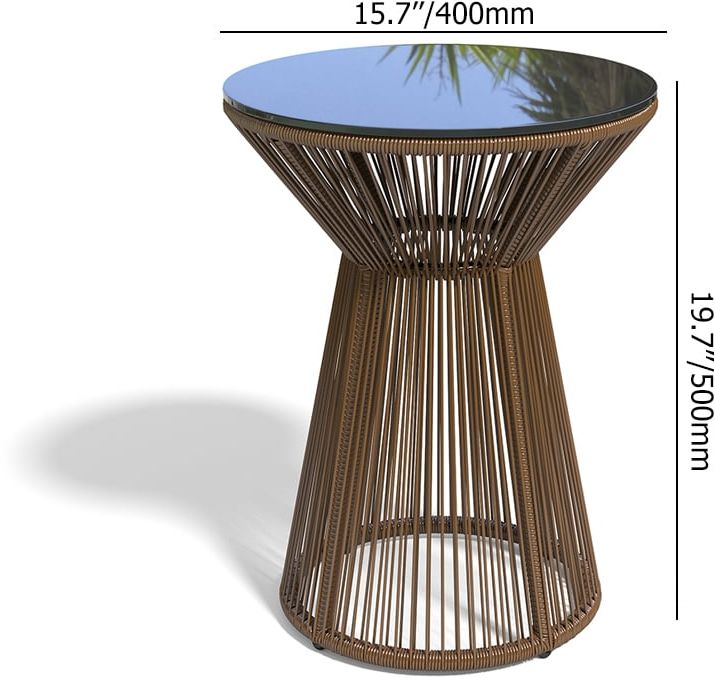 HMR - 3-Pieces Modern Coffee Rattan Outdoor Sofa Set with Glass Top Coffee Table and Gray Cushion