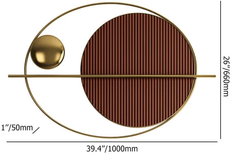 HMR - Modern Oval Geometric Metal Wall Decor Art Brown Metal Hanging Accents For Living Room