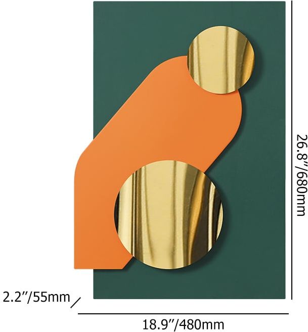 HMR - Artard 26.8" Modern Metal Wall Decor Art in Green & Gold with Overlapping Geometric