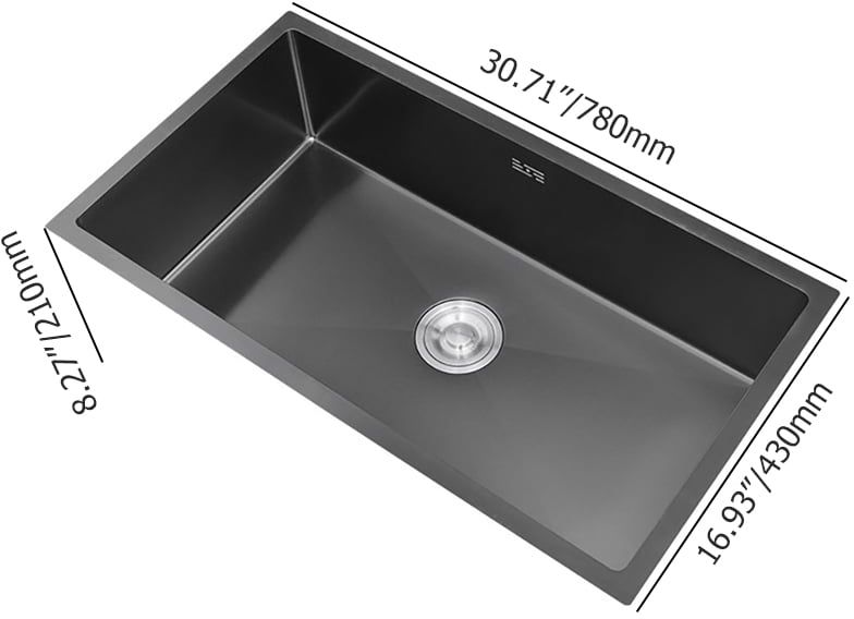 HMR 30" Stainless Steel Kitchen Sink Rectangular Single Bowl - Black