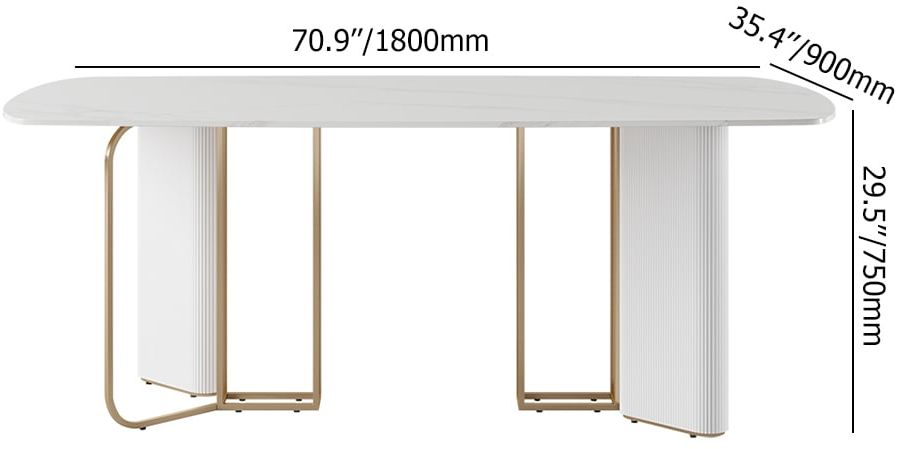 HMR - 70.9" Modern Style Rectangle Sintered Stone Dining Table Seats 6-8 People