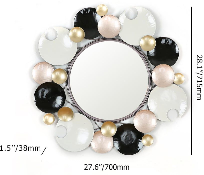 HMR - 28.1" Modern 3D Round Plates Overlapping Metal Wall Mirror for Entryway